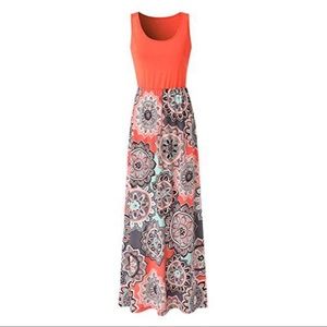 Womens Sleeveless Tank Top Floral Print Maxi Dress